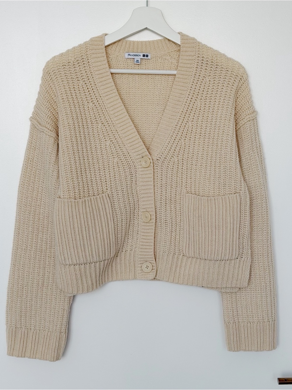 JW Anderson x Uniqlo Cream Rib-Knit Button Cardigan Sweater